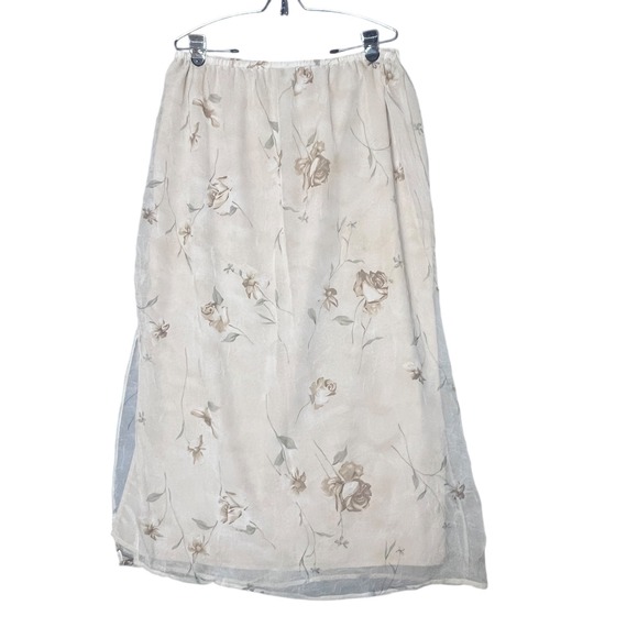 VTG N McNaughton XL Floral Print Maxi Skirt Beige Cottagecore Flowy Fairy Grunge - Picture 9 of 13